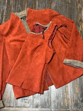 Perseption Rust Orange Two Piece Blazer with Plaid Trim